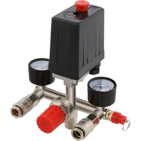 Druckregler, 1/2" Pneumatischer Luftkompressor Druckregler mit Druckschalter mit 2 Messanzeigen von 0 bis 12 bar (1/5)