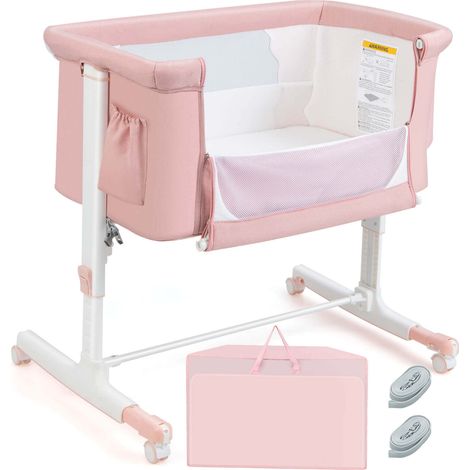 Portable Baby Bedside Bassinet with 5-level Adjustable Heights and Travel Bag-Pink (1/5)