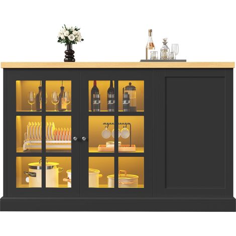 Table de bar pliante multifonction avec éclairage LED intelligent, îlot de cuisine avec casier à vin incliné et tiroir de rangement, gain de place pour petits espaces, alimentation USB