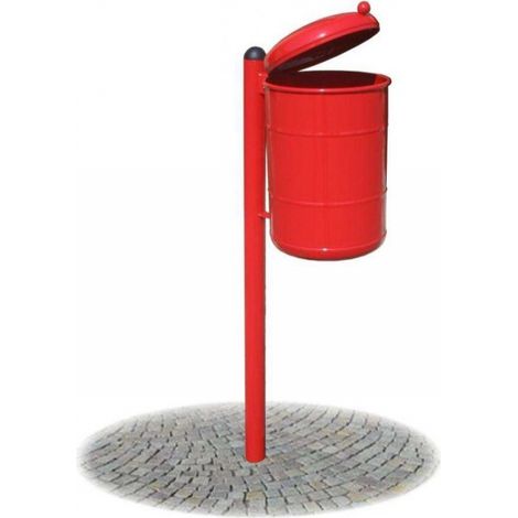 CESTINO PORTARIFIUTI ZINCATO CON TETTUCCIO COLORE ROSSO