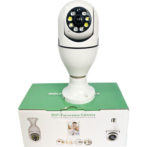Caméra de surveillance sans fil intégrée à une ampoule, contrôle à distance à 360° via smartphone, vision nocturne, moniteur domestique HD couleur en réseau – Version double éclairage + 32 Go de mémoi (1/4)
