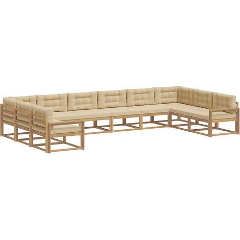 Conjunto de sofás de exterior con cojín 10 pcs y Beige vidaXL (1/5)