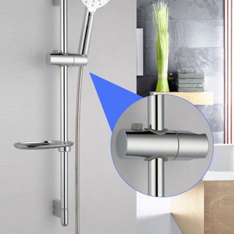 Support pommeau douche réglable hauteur pour barre coulissante, pivotant 360° chrome poli, accessoire salle bain (1/5)