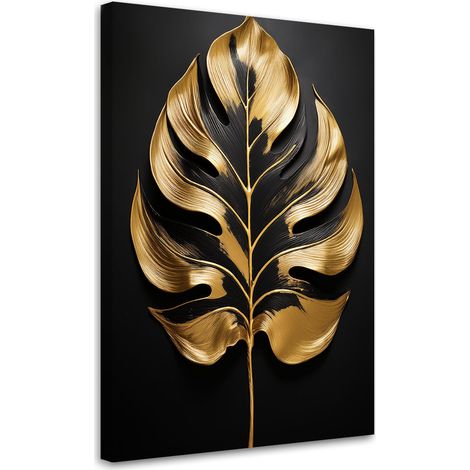 Tableau déco Monstera Feuille Noir et Or 40x60 (1/5)