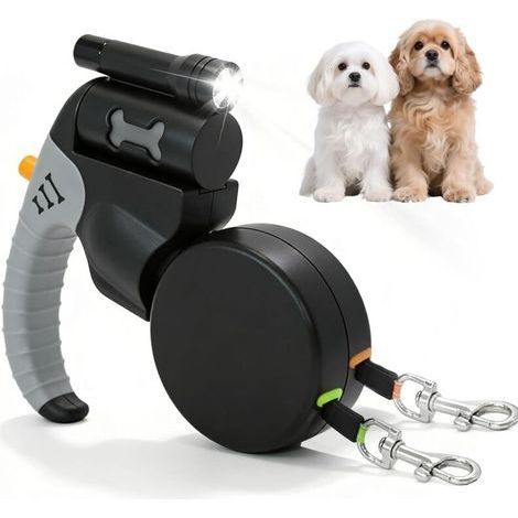 1 laisse rétractable,double ligne,3 mètres,réfléchissante,lampe torche,chiens petite et moyenne taille