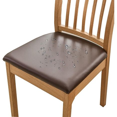 Housse de chaise imperméable, amovible et extensible en similicuir pour salle à manger (lot de 1), marron (1/5)