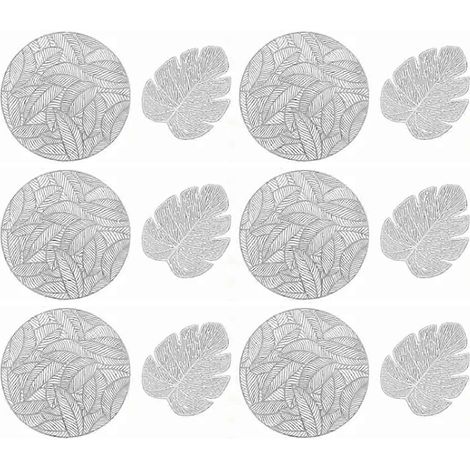 Ensemble de sets de table et sous-verres, 6 sets de table ronds et 6 sous-verres inclus. (1/5)