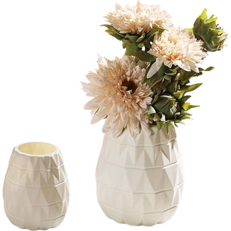 Sollbry 1 pièce Vase décoratif en plastique incassable pour fleurs, vase à fleurs haut et moderne pour salon, bureau, bureau, décoration de mariage (BLANC) (1/5)