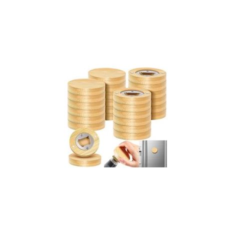 24 abridores de botellas redondos de madera de 6,35 cm para armar, imanes y pegatinas para el refrigerador, regalos para amantes de la cerveza, invitados a bodas, bares de cocina y fiestas. - Crezuo