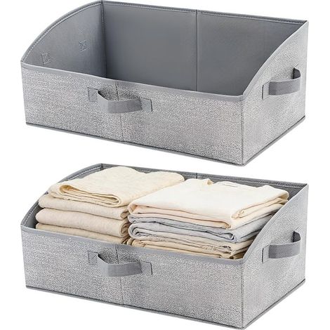Lot de 2 Boîtes de Rangement en Tissu 28L Panier Rangement 50 28.5 20cm Cube de Rangements Pliable en Tissu Ouvertes avec Poignées pour Vêtements, Jouets, Livres, Armoire, Gris (1/5)