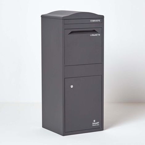 SMART PARCEL BOX™ Paketbriefkasten Paketkasten Standbriefkasten Paketbox mit gebogenem Dach, Entnahme vorne, Grau (1/5)