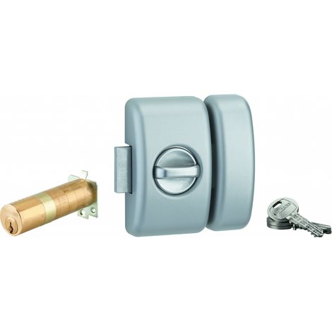 THIRARD - Verrou à bouton Universel ajustable pour entrée, HG 5, dim. cylindre de 35 à 80mm, acier, 3 clés, epoxy argent - THIRARD