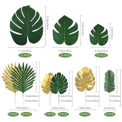 Lot 60 Feuilles De Palmier Artificielles Et Plantes Tropicales De 9 Types Différents - Utilisées Pour Les Thèmes De La Jungle - Les Fêtes Hawaïennes (1/5)