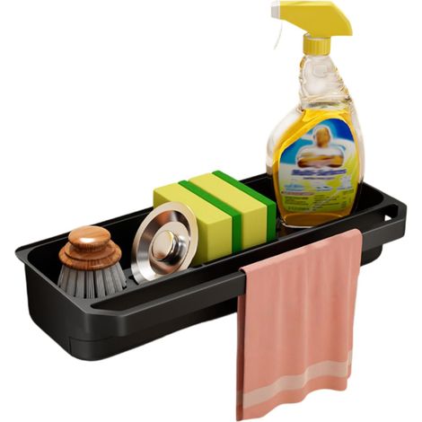 Organisateur d'évier pour Cuisine - Égouttoir Pratique avec Plateau Amovible et Porte-Serviettes, Porte-éponge égouttoir en Plastique Porte éponges (1/5)