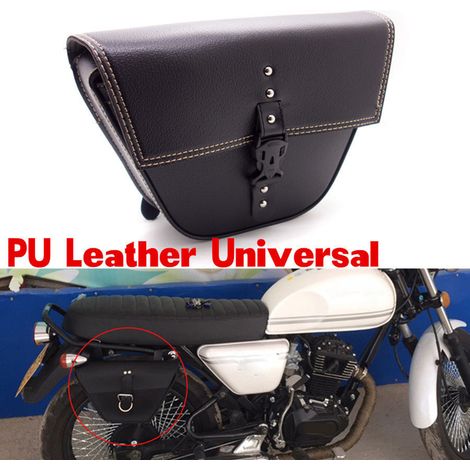 Sacoche latérale moto en cuir synthétique triangulaire, sellerie café racer, sacoche de réservoir ATV, poche latérale universelle pour motos custom et roadsters, noir, robuste et imperméable (1/5)