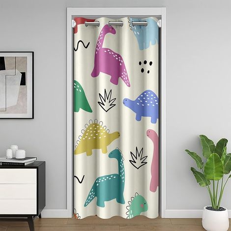 Rideau de Porte Dinosaure 132x203 cm, Rideau Occultant Dinosaure pour Garçons Filles Enfants, Rideau de Placard Dinosaure Aquarelle, Traitement de Fenêtre Animaux Jungle, Multicolore - 132L X 203H cm (1/5)