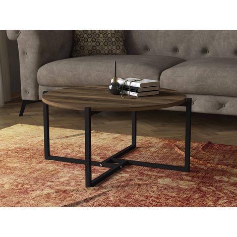 Table basse élégante en noyer 100% mélaminé Cadre en métal (1/5)