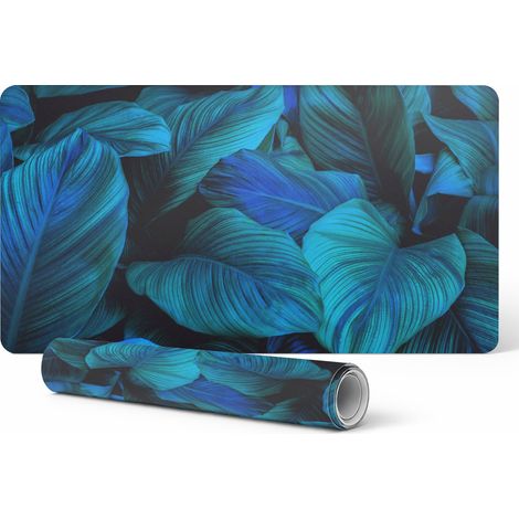 Alfombrilla protectora para escritorio, mesa o superficie, dise帽o de hojas tropicales, 100x50 cm.