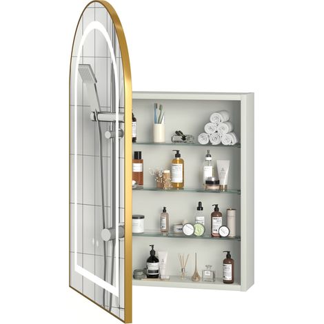 MIROIR LUMINEUX DE SALLE DE BAIN MURALE LED 50X15X80CM ÉCLAIRAGE TRICOLORE + FONCTION DÉSEMBUAGE ÉCRAN TACTILE AVEC CASIER DE RANGEMENT (1/5)