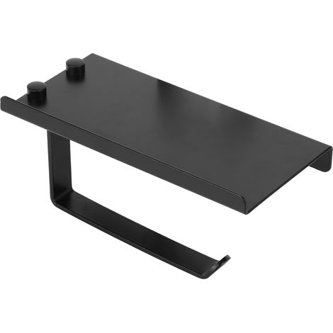 Porte-essuie-tout noir style européen pour salle de bain, avec boîte à mouchoirs en aluminium et support pour téléphone. (1/5)