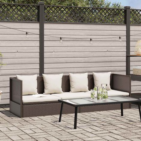 Garten-Sofabett mit Kissen Poly Rattan Braun