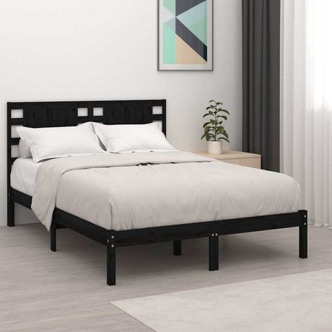 Lit double pour adulte Cadre de lit - Noir Bois de pin massif 140x190 cm BV677218 - BonneVie (1/5)