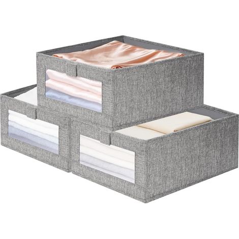 Aufbewahrungsbox (40 x 27 x 17 cm), faltbare Aufbewahrungsbox aus Stoff, Kleideraufbewahrungsbox mit transparentem Fenster für Kleidung, Bücher, Kosmetik, Spielzeug (3-teiliges Aufbewahrungsbox-Set)