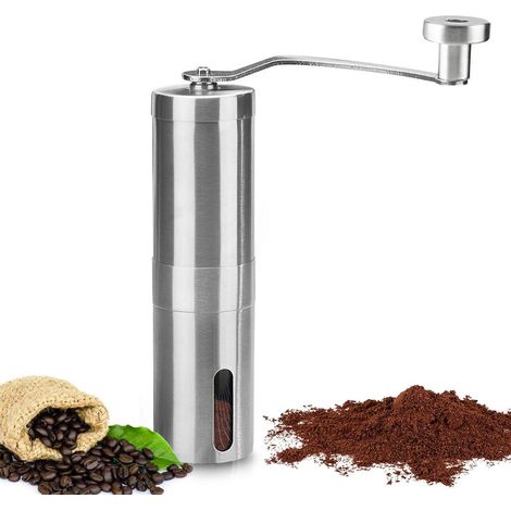 Moulin à café manuel en céramique, meules coniques, portable, argenté, pour expresso, cafetière à piston et café filtre, pour une utilisation à la maison et en voyage.-AquaForge (1/5)