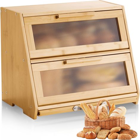 VEVOR Boite a Pain pour Comptoir de Cuisine 2 Niveaux, Recipient de Stockage pour Pain de Style Ferme, Grande Capacite, avec Panneau de Porte Ondule en Acrylique, Rangement Alimentaire, Naturel (1/5)