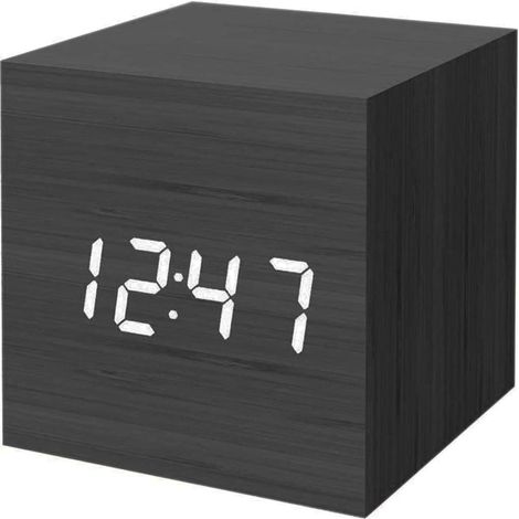 TuseRxln Réveil - Bois - Affichage LED de l'heure, de la date et de la température - 1 pièce - Pour chambres d'enfants - Blanc (1/5)
