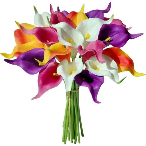 20 fleurs artificielles colorées, lys calla en soie, 34 cm, pour la fête des mères, la maison, la cuisine et les mariages (1/5)
