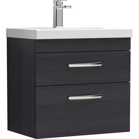 Nuie Athena Wall Hung 2-Drawer Vanity Unit with Basin-1 600mm Wide - Charcoal Black (1/5)