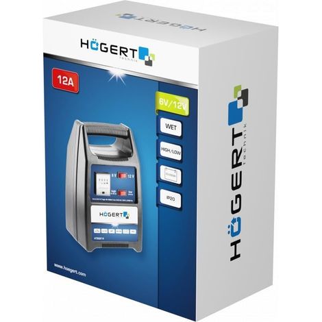 Hogert Technik Cargador de batería de Coche 12A Max para Coche Camiones Moto Batería Hasta 20-200Ah  Potección contra cortocircuito HT8G614