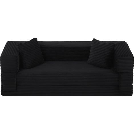 Sofá cama de terciopelo acanalado negro 200 x 76 x 60 cm MODENUIT (1/5)