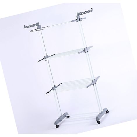 Aile pliante séchoir à linge sur pied, pliable, mobile avec roulettes, extensible 3 niveaux, porte-serviettes gris, usage domestique (1/3)
