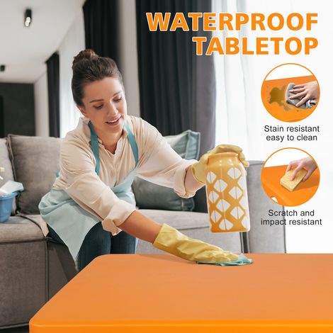 Table pliante portable multifonctionnelle 125 cm avec pieds en acier, hauteur réglable, capacité 135 kg, couleur orange (1/5)