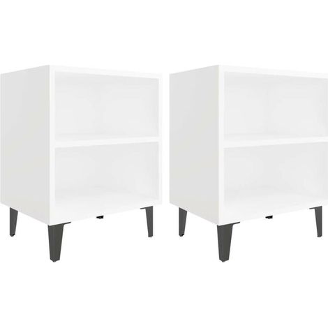 Tables de chevet avec pieds en métal 2 pcs Blanc 40x30x50 2 (1/5)