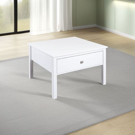 Table basse 1 tiroir 70x70x47 cm en pin blanc - CHILOM