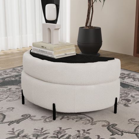 Aufbewahrungshocker (84.5x36.5x49.5 cm), mit verstecktem Stauraum, als Schuhhocker und Fußstütze, Sherpa, Ivory (1/5)