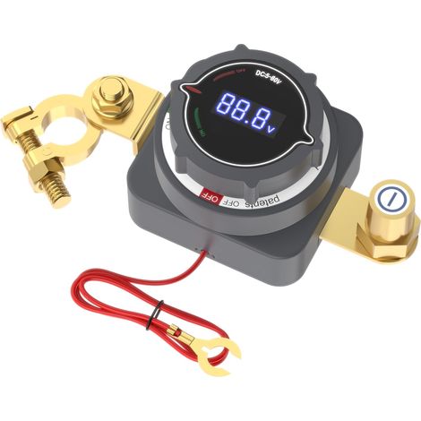 Batterietrennschalter, Ein/Aus 5–80 V, oberer Anschluss, Autobatterie-Trennschalter mit Voltmeter, Stromunterbrechungs-Hauptschalter für Auto, LKW, Wohnmobil und Boot