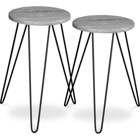 Set di 2 tavolini da caffè - Stile Industriale - Legno e metallo - Hairpin Grigio