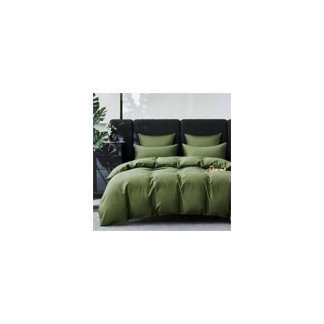 3-teiliges Bettwäscheset, 100 % Baumwollsatin, 240 x 260 cm, Kissenbezüge 65 x 65 cm, Reißverschluss, Olivgrün, für Doppelbetten (1/5)