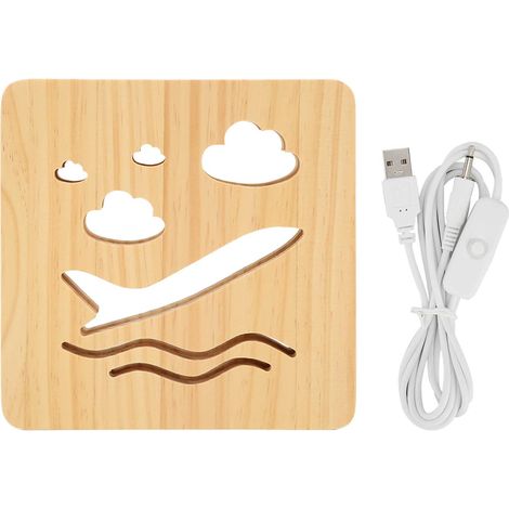 Lampe De Chevet, Veilleuse 3D, Veilleuse Sculptée sur Bois, 2W LED Blanc Chaud, éclairage Doux Et Stable, Conception Creuse, Lampe en Bois 3D (1/5)