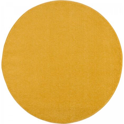 Tapis salon et chambre Ø150cm jaune rond tissé motif uni NOSSA