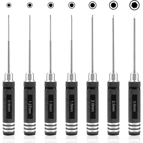 Set mit 7 Sechskantschraubendrehern (0,9/1,27/1,3/1,5/2,0/2,5/3,0 mm) für die Reparatur von RC-Helikoptern. (1/5)