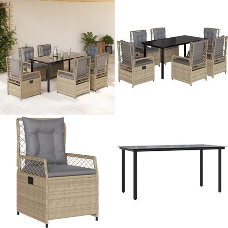 7-tlg. Garten-Essgruppe mit Kissen Beige Poly Rattan - Gartentisch - Gartensessel (1/5)
