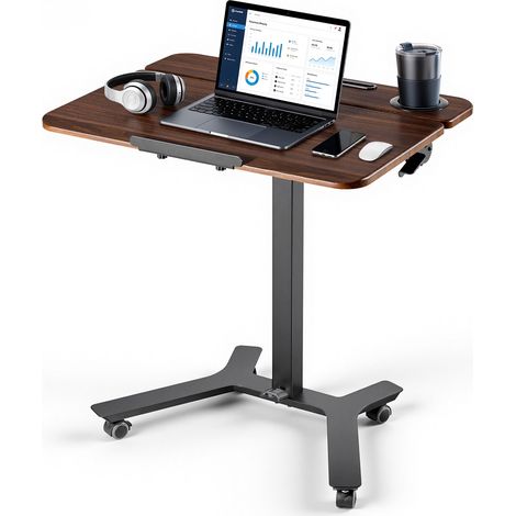 VEVOR Höhenverstellbarer Schreibtisch Computertisch 715x525x(750x1100)mm, Metallgestell, MDF-Tischplatte, 0-90° Neigbar, 15kg Belastbarkeit, Lenkrolle mit 2 Bremsen, Mobiler Bürotisch für Homeoffice (1/5)