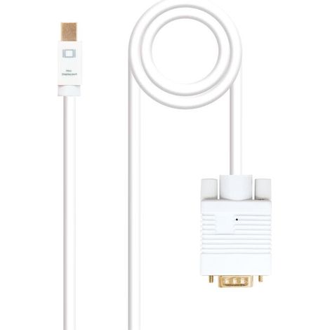 NANOCABLE Cable conversor Mini DP a VGA, Mini DP/M - VGA/M, Blanco, 5.0 M, 5 m, Mini DisplayPort, HDMI tipo A (Estandar), Macho, Macho, Derecho (1/4)