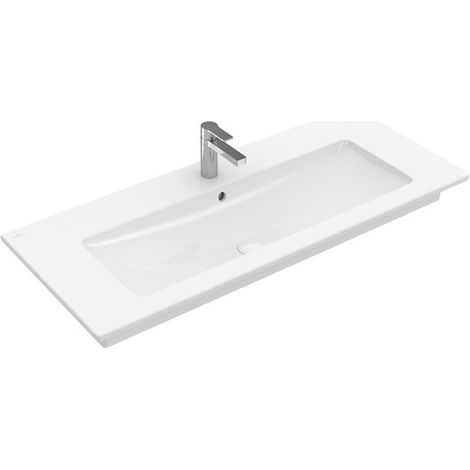 Plans de toilette avec meuble, 1200 x 500 mm, Angulaire, pour deux robinetteries monotrou , trou s de robinetterie percés, avec trop-plein, En porcelaine sanitaire Blanc