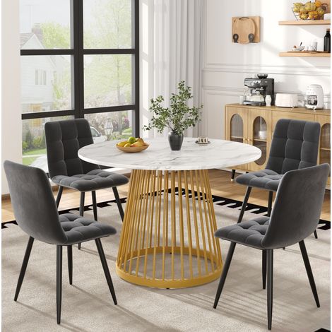 Set tavolo e sedie 5 pezzi, tavolo rotondo Ø 80 cm, 4 sedie, bianco e grigio DESVIAE (1/5)